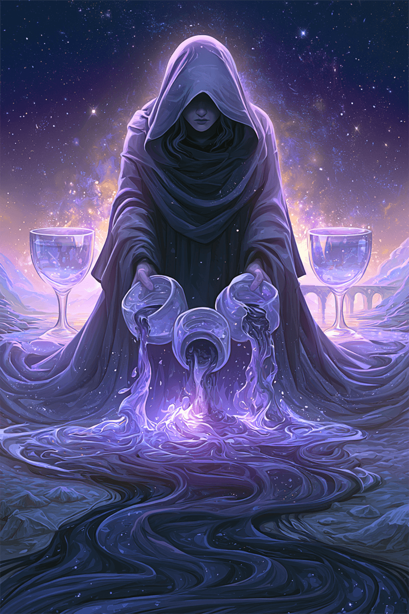 Cinco de Copas tarot con figura lamentando copas derramadas