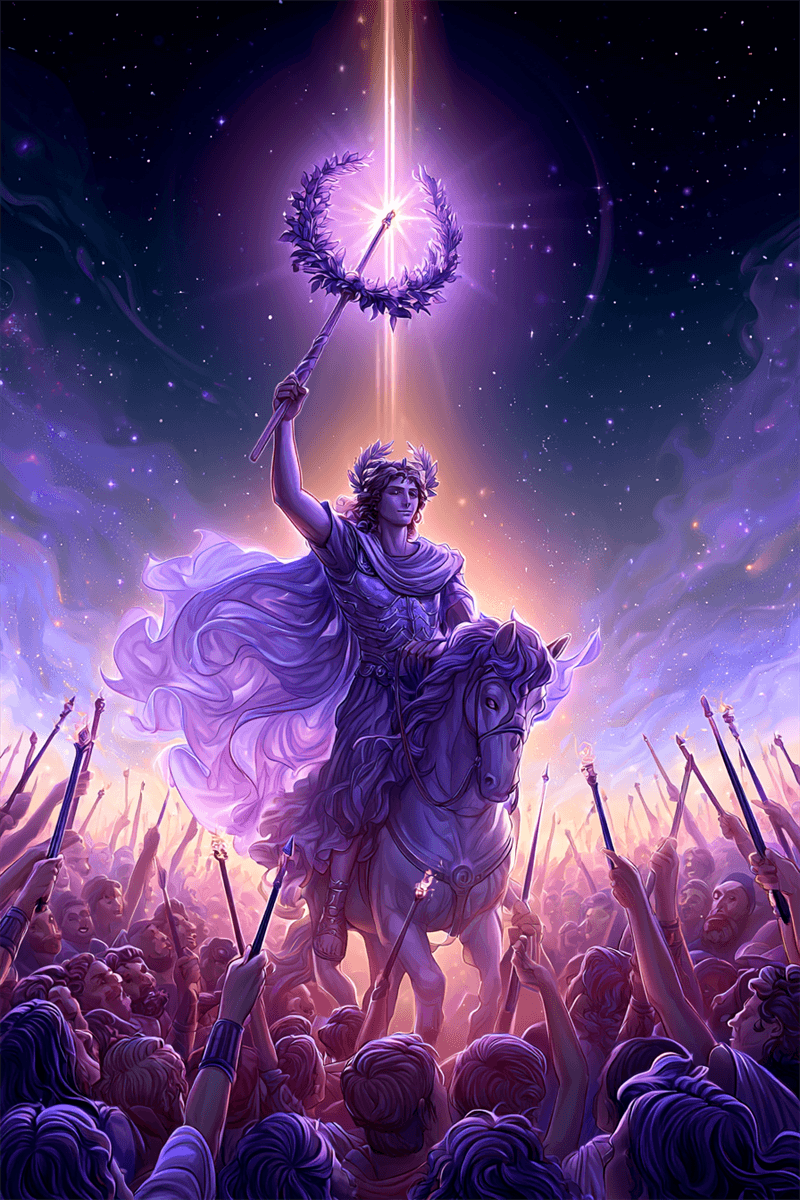 Seis de Paus tarot com figura vitoriosa a cavalo