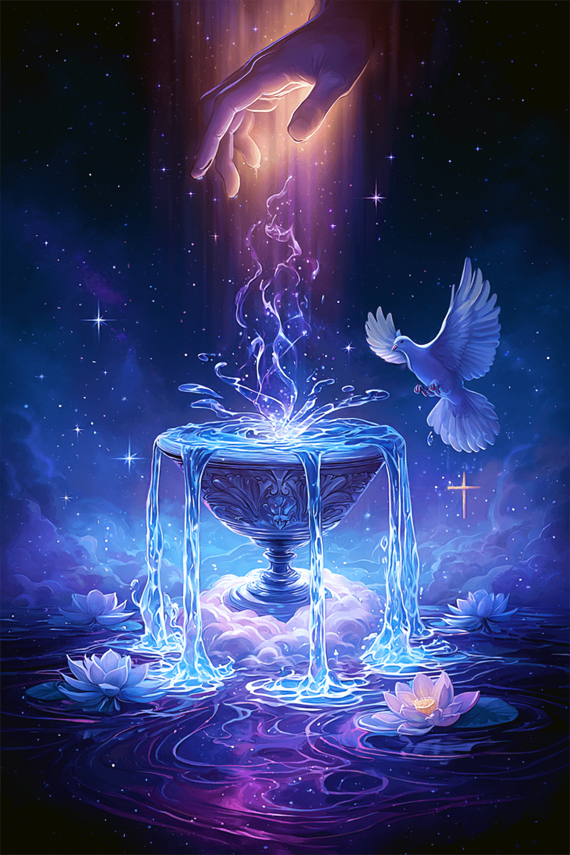 As de Copas tarot con copa desbordante y paloma
