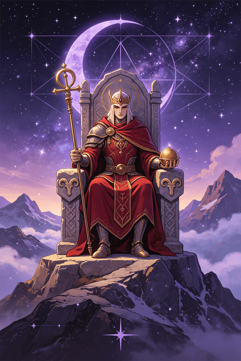 Der Kaiser Tarotkarte auf Steinthron mit Reichsapfel & Zepter