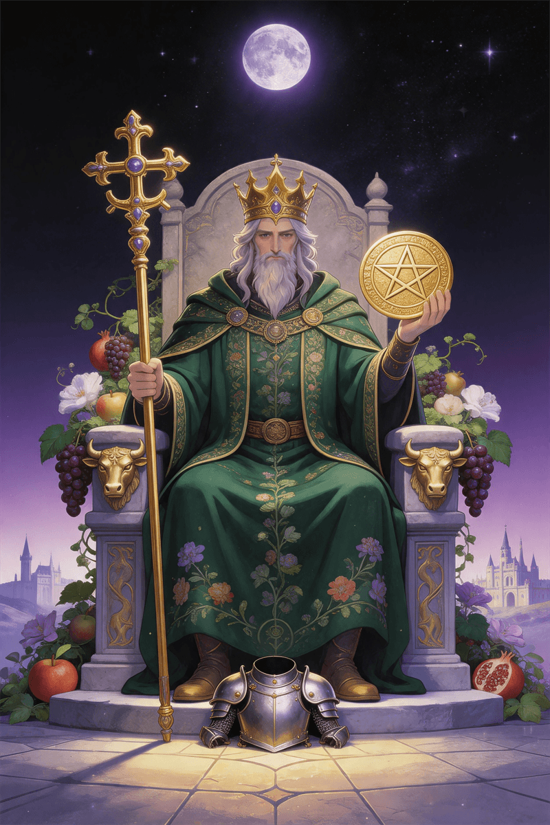 Rey de Oros carta de tarot con rey en trono sosteniendo oro