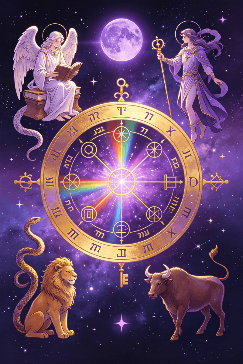 Das Rad des Schicksals Tarotkarte mit Sphinx & mythologischen Kreaturen